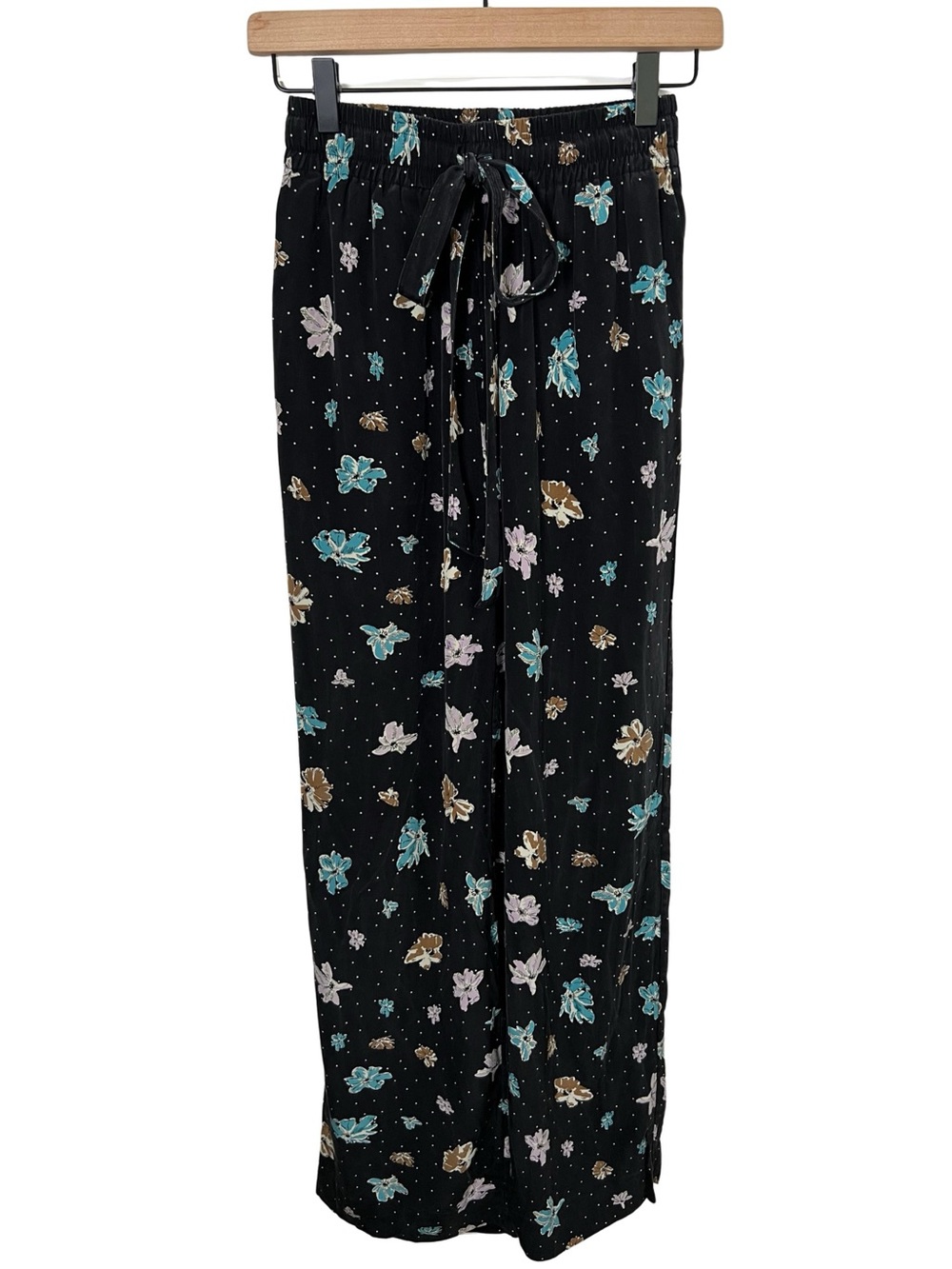 Diane Von Furstenberg 100% Silk Wide Leg Pants XS Black Floral
